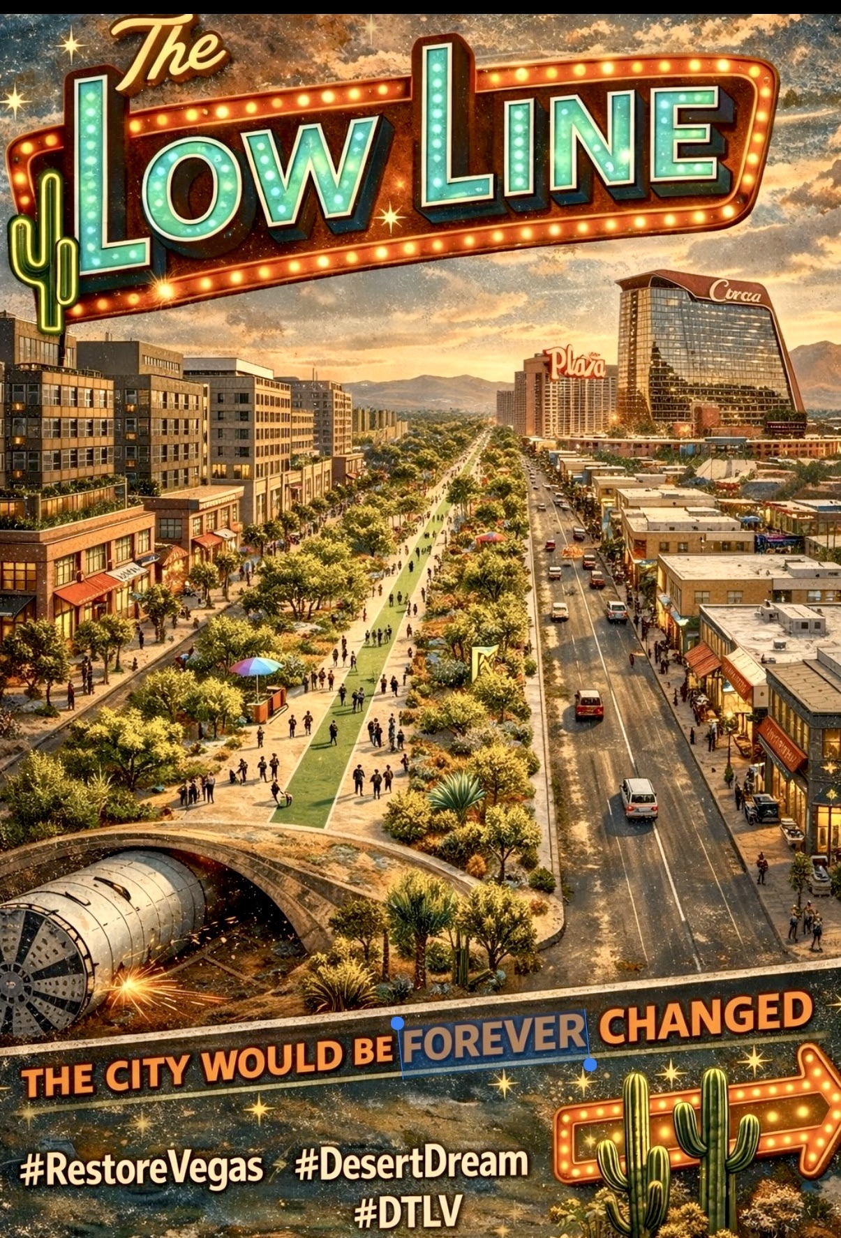Low Line concept poster showing a transformed downtown corridor