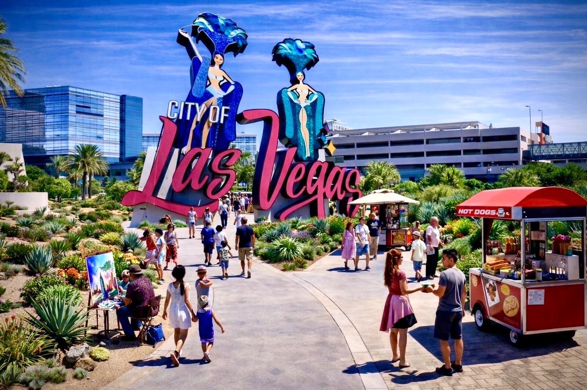 Low Line concept with City of Las Vegas sign and downtown park
