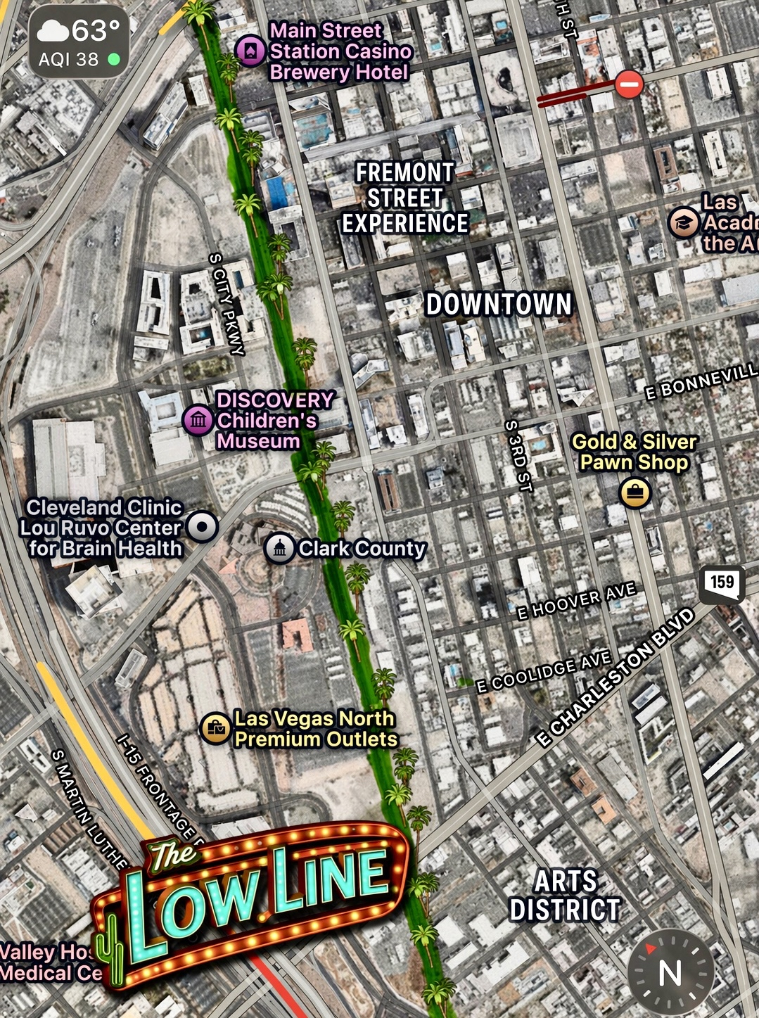 Low Line proposed route map through downtown Las Vegas
