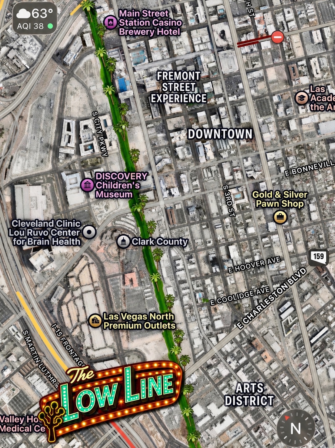 Low Line proposed route map through downtown Las Vegas